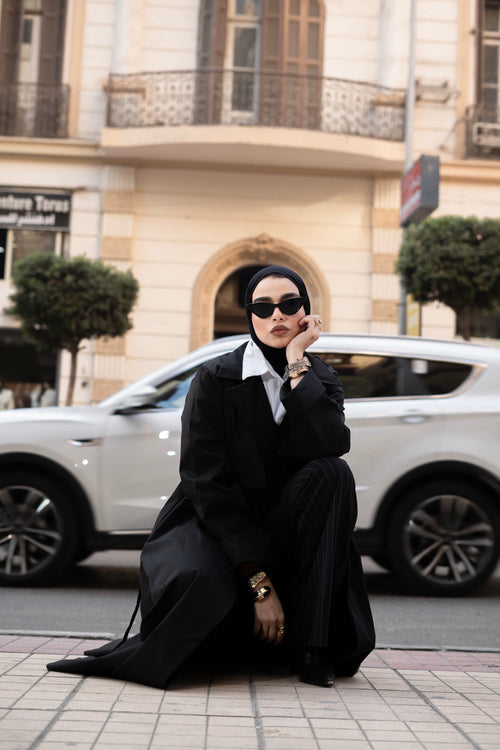 Black veil trench coat