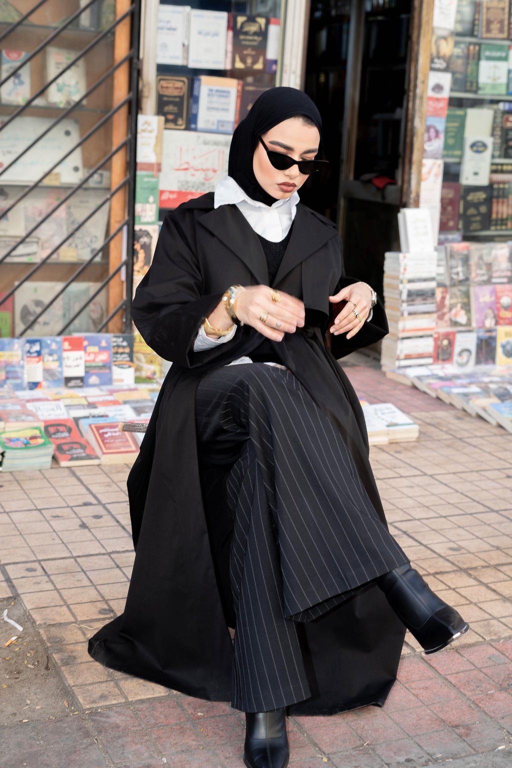 Black veil trench coat