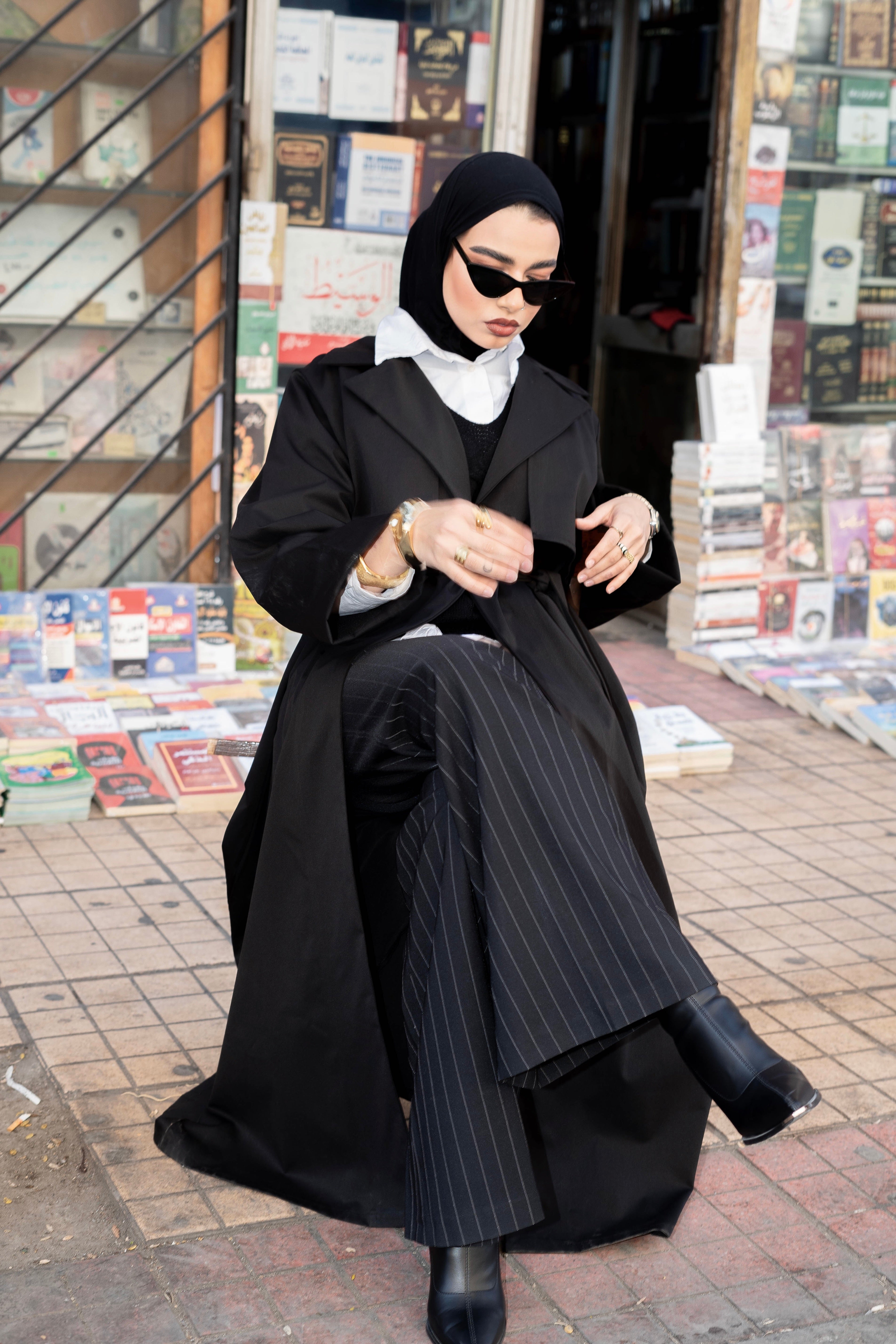 Black veil trench coat