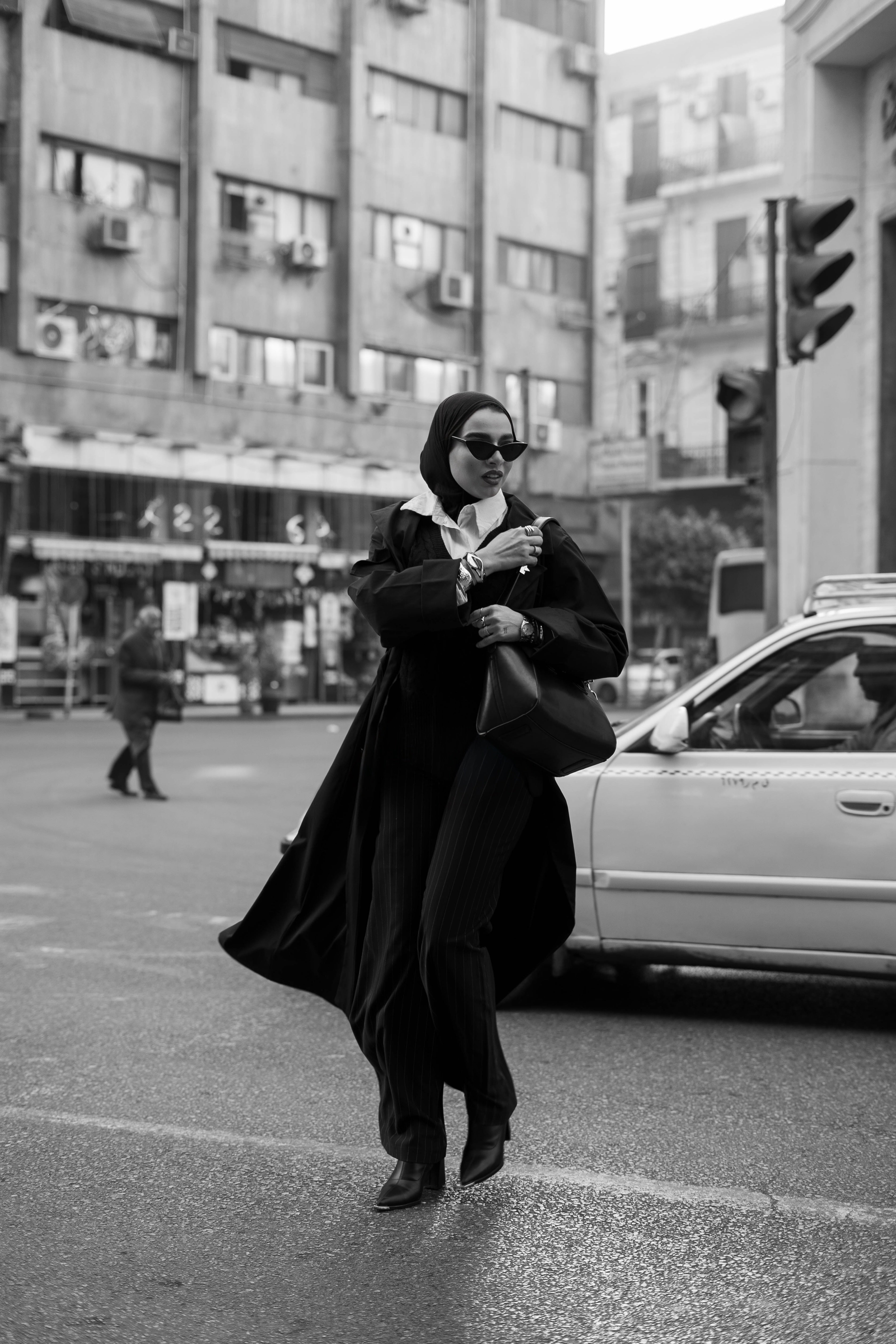 Black veil trench coat