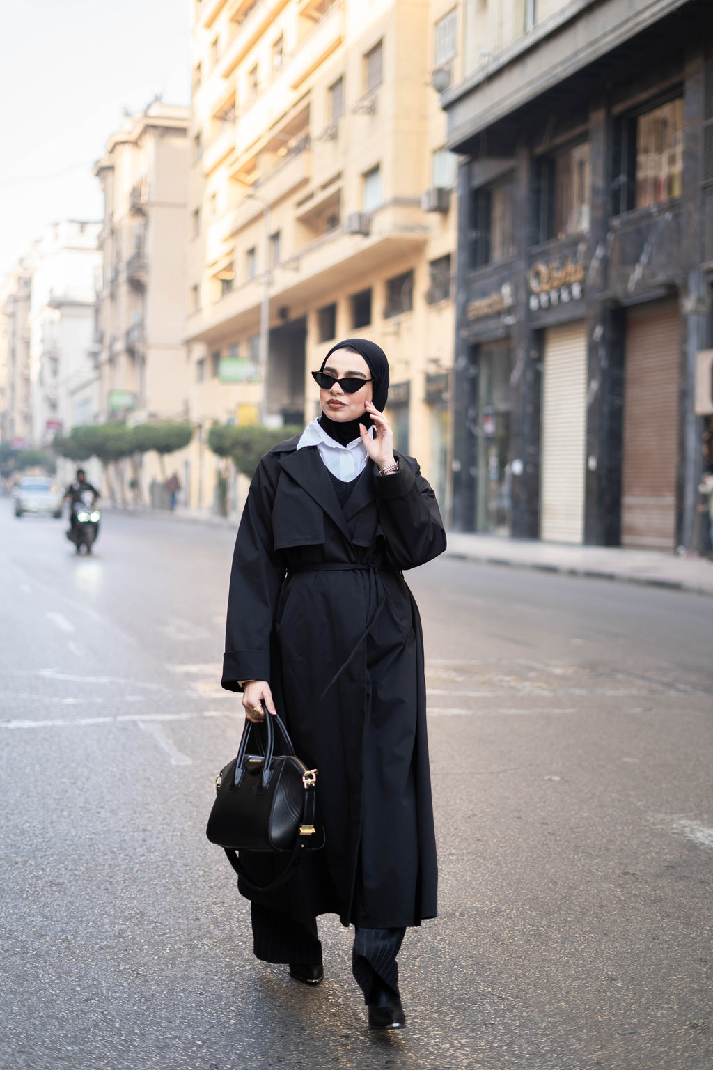 Black veil trench coat